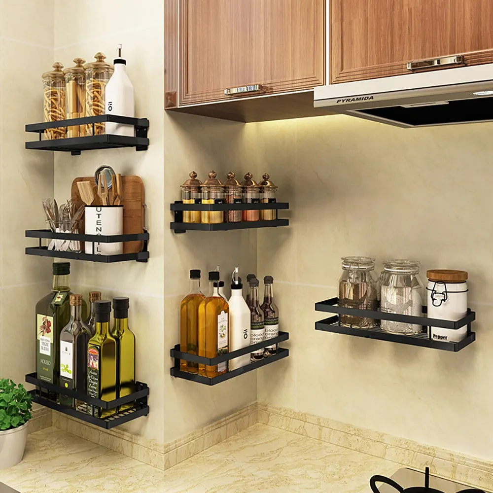 Kitchen Wall Mount Bracket Holder Wall Storage Shelf For Spice Jar