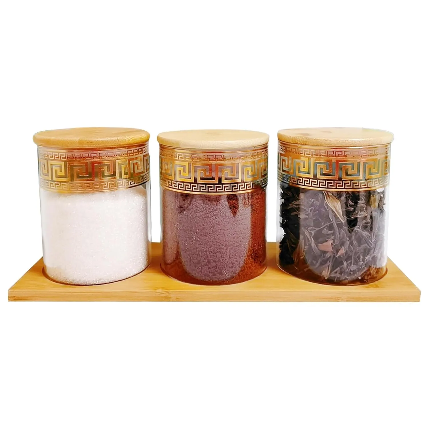 Kuber Industries Borosilicate Glass Containers with Bamboo Lid and Tray|Kitchen Organizer Items and Storage|Multipurpose Airtight Containers|3 Pieces Kitchen Containers Set-850ml Each