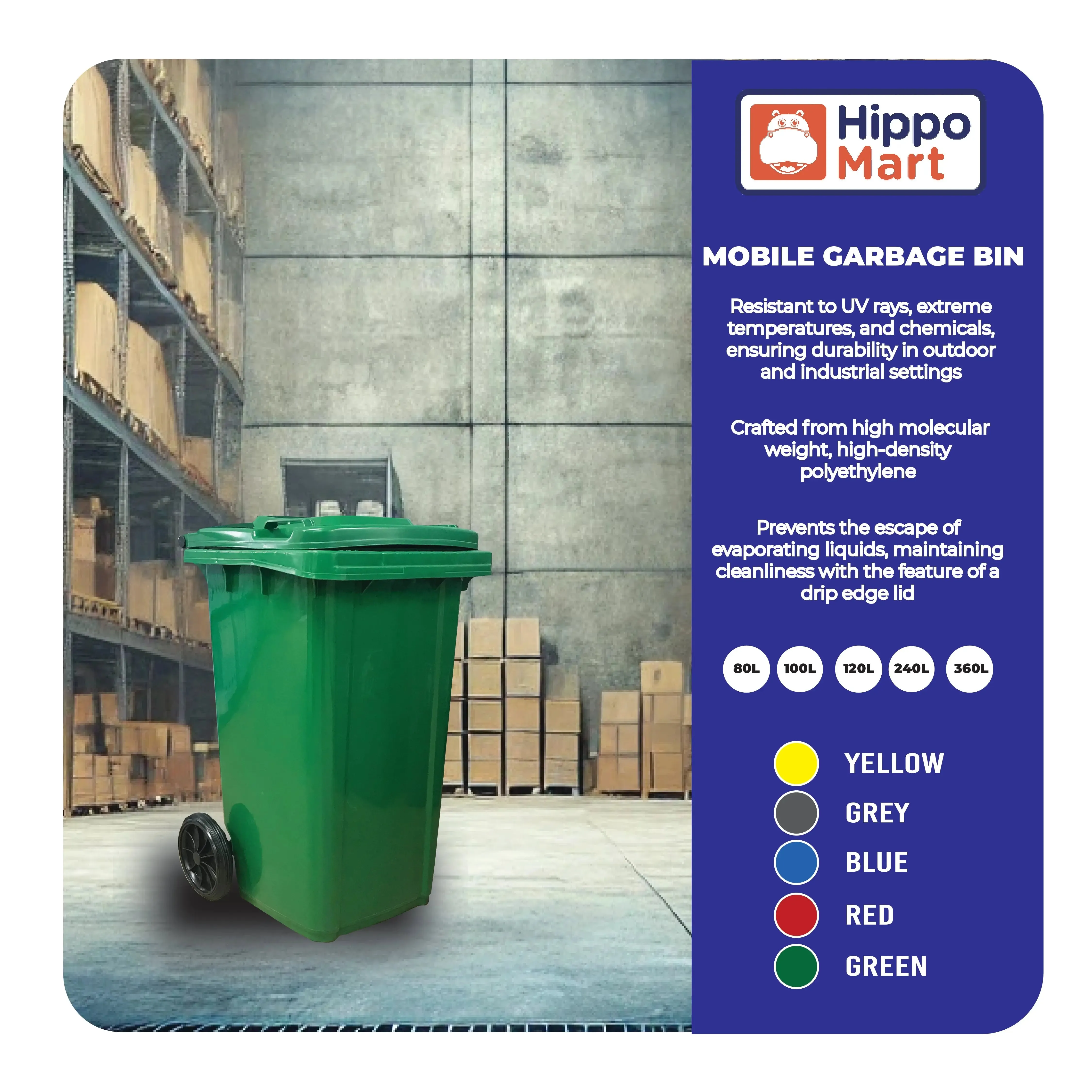 Mobile Garbage Bin | MGB | 80L, 100L, 120L, 240L, 360L | Trash Bin | Dustbin | Dustbin for Kitchen