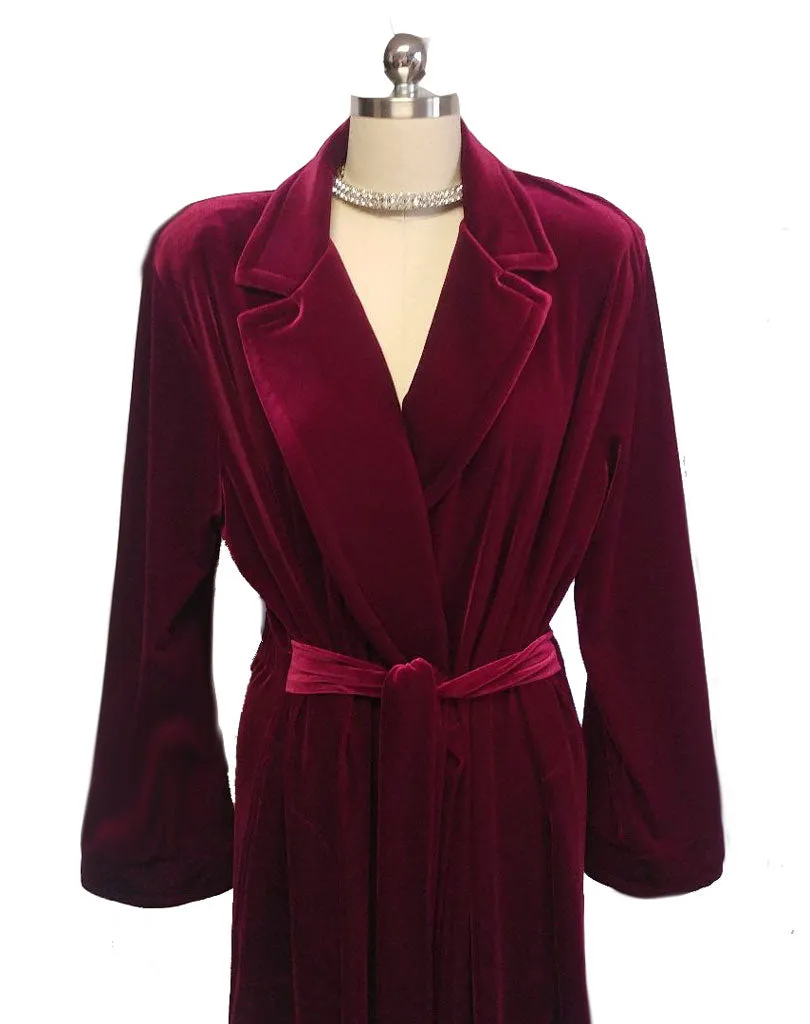 *NEW - DIAMOND TEA LUXURIOUS WRAP-STYLE VELVET VELOUR ROBE IN CRIMSON - SIZE SMALL #1