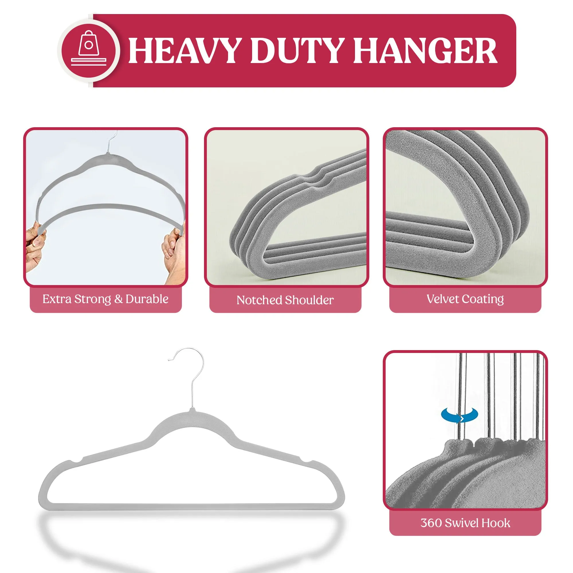 Non Slip Velvet Clothing Heavy Duty Hangers with 360 Degree Rotatable Hook