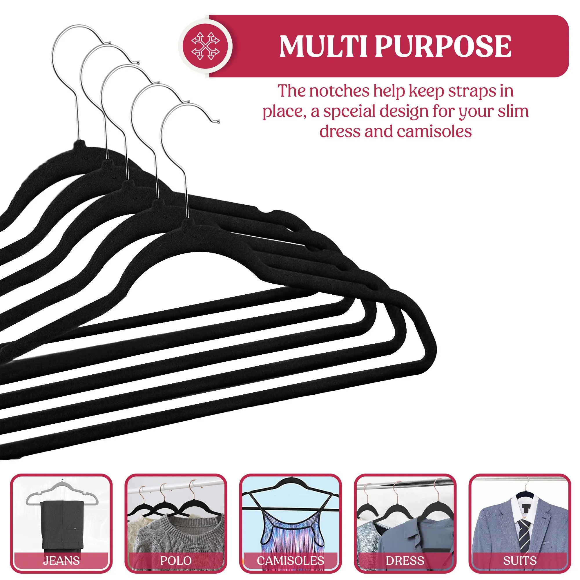 Non Slip Velvet Clothing Heavy Duty Hangers with 360 Degree Rotatable Hook