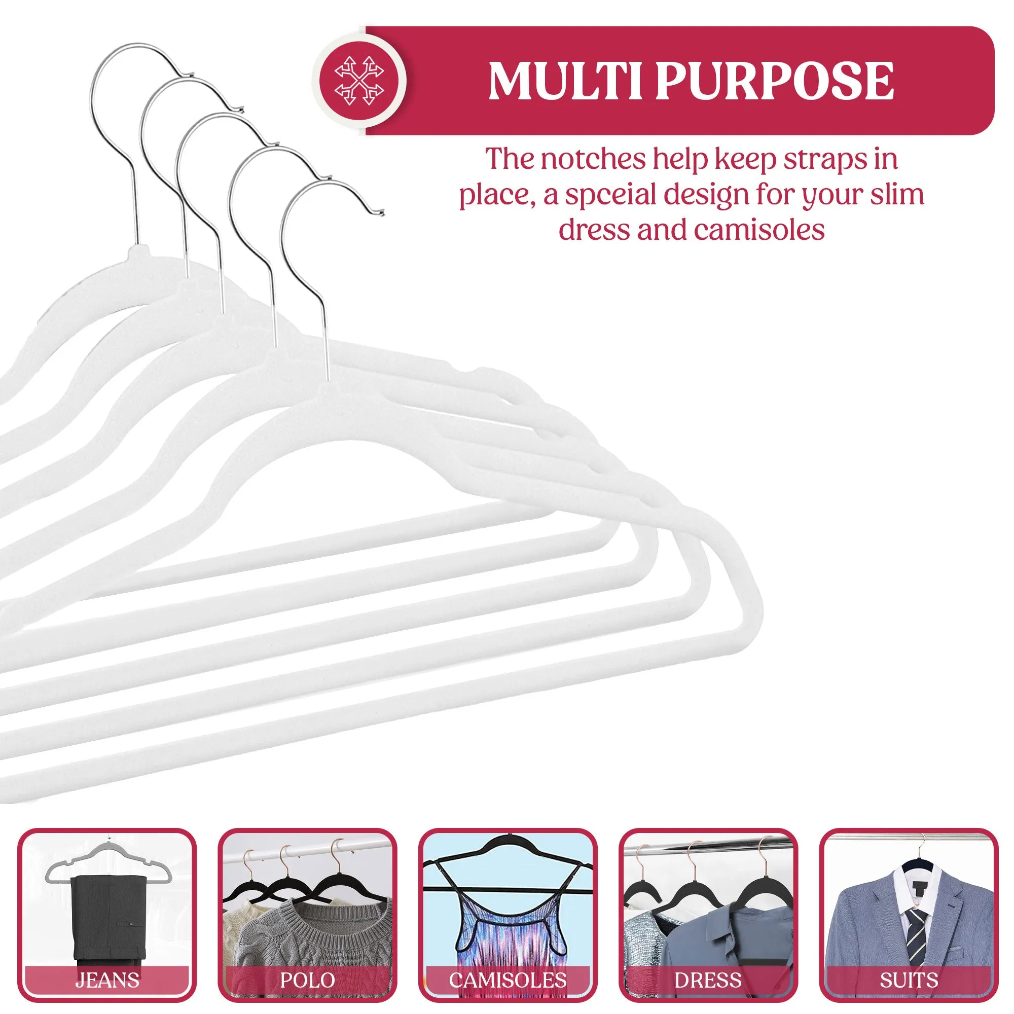 Non Slip Velvet Clothing Heavy Duty Hangers with 360 Degree Rotatable Hook