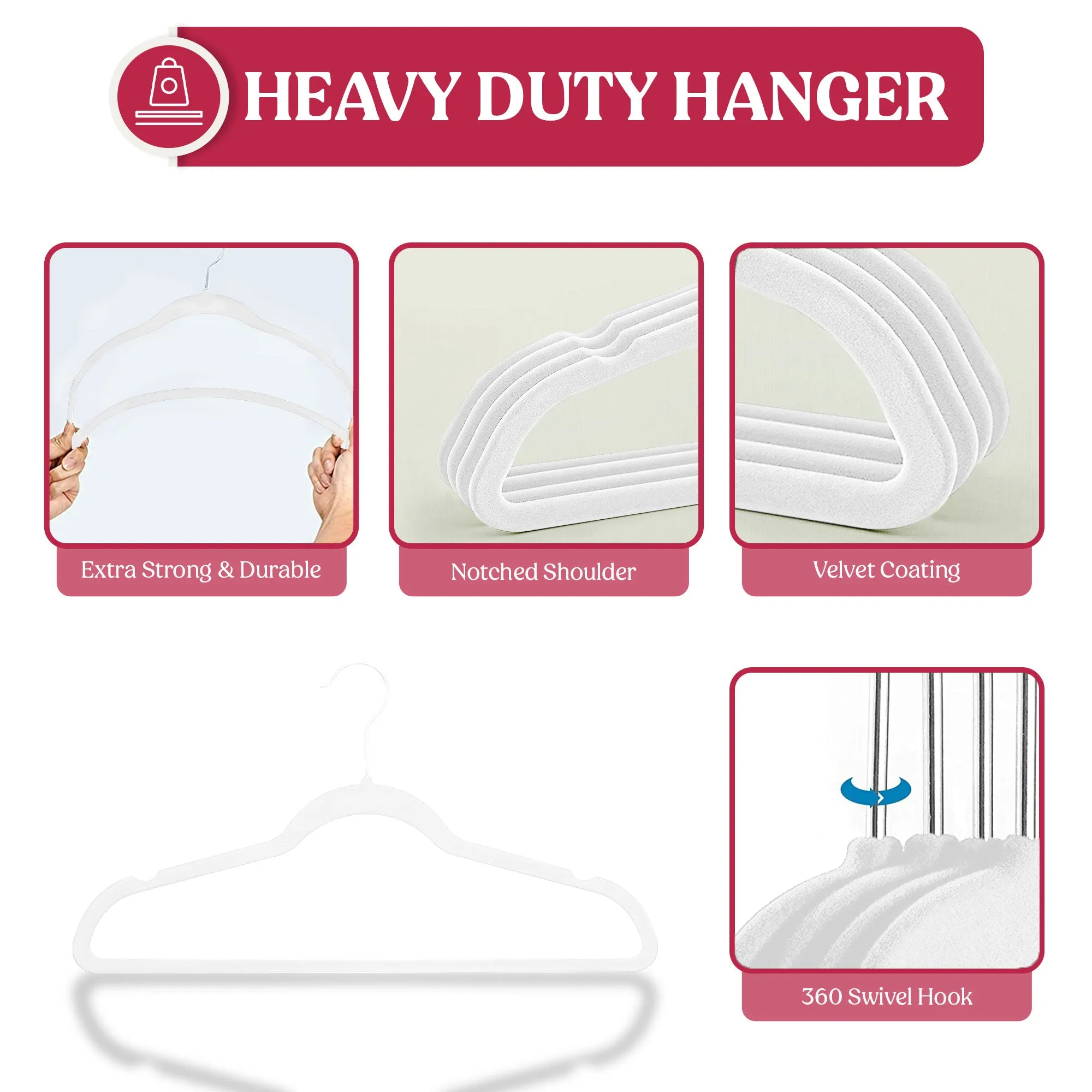 Non Slip Velvet Clothing Heavy Duty Hangers with 360 Degree Rotatable Hook