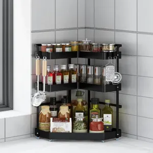 Plantex Corner Kitchen Rack|Spice Rack,Chopsticks Rest, Knife Holder|4 Hooks Kitchen Storage Rack (Black)