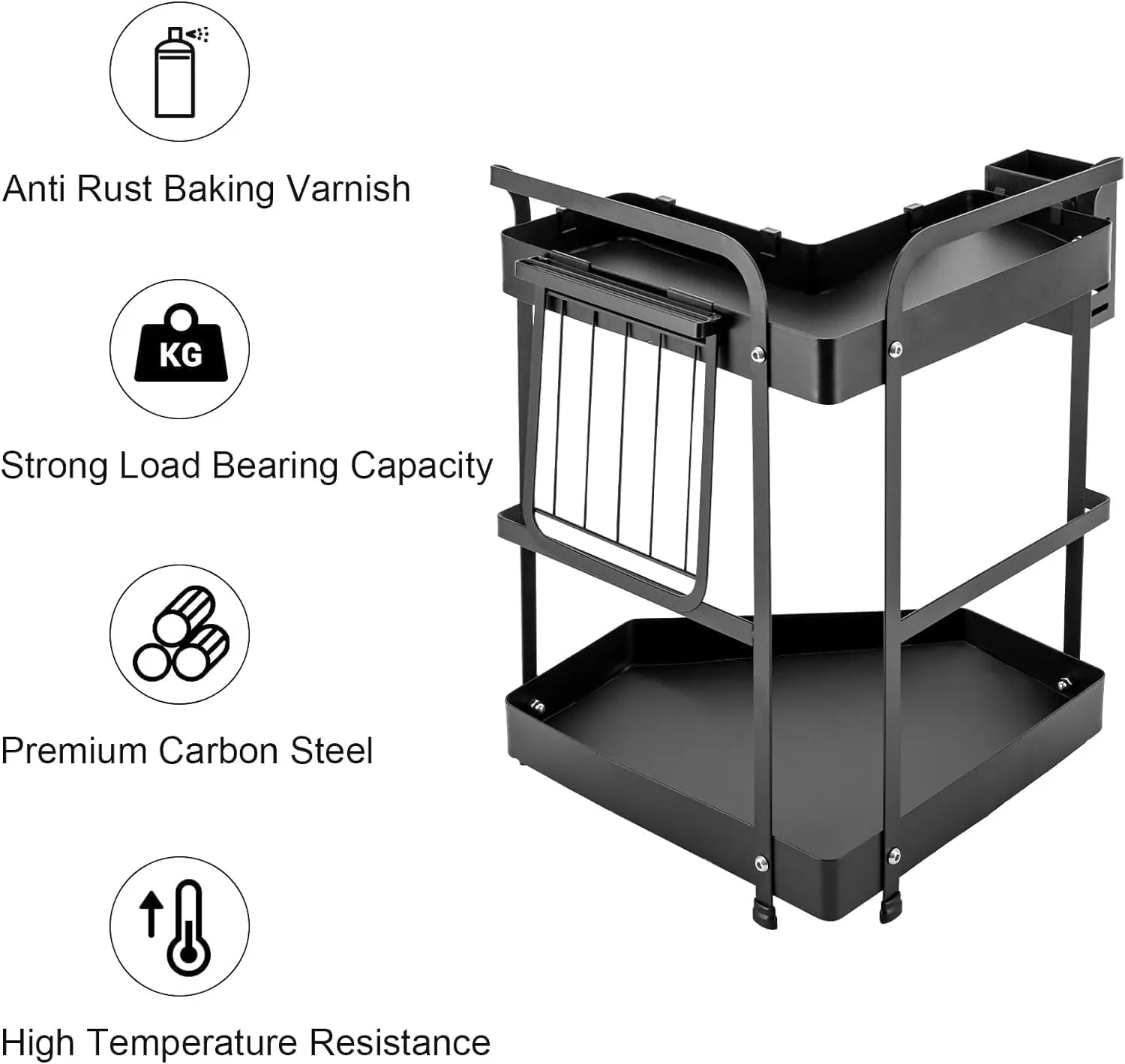 Plantex Corner Kitchen Rack|Spice Rack,Chopsticks Rest, Knife Holder|4 Hooks Kitchen Storage Rack (Black)