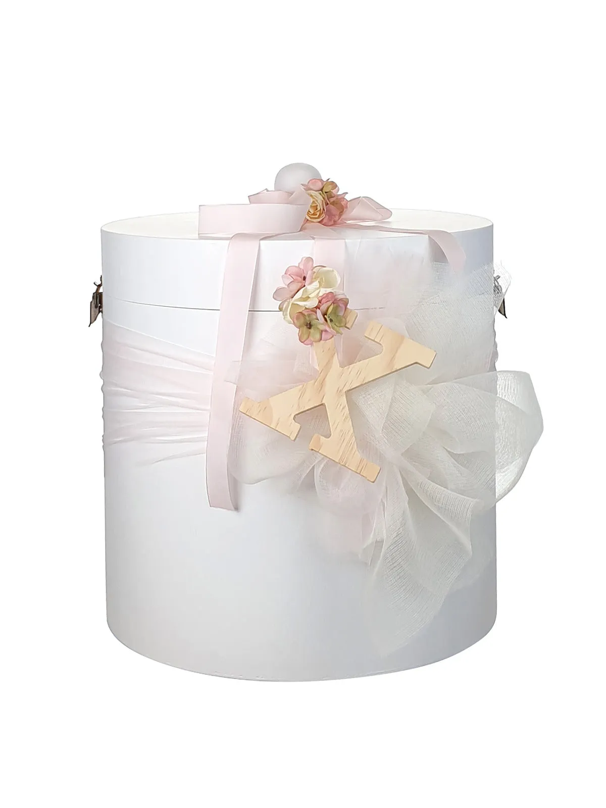 Round wooden baptismal box - WOODEN HAT BOX