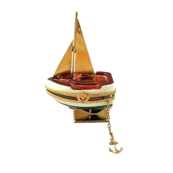 Sailboat with Brass Sails and Stand with Removable Anchor