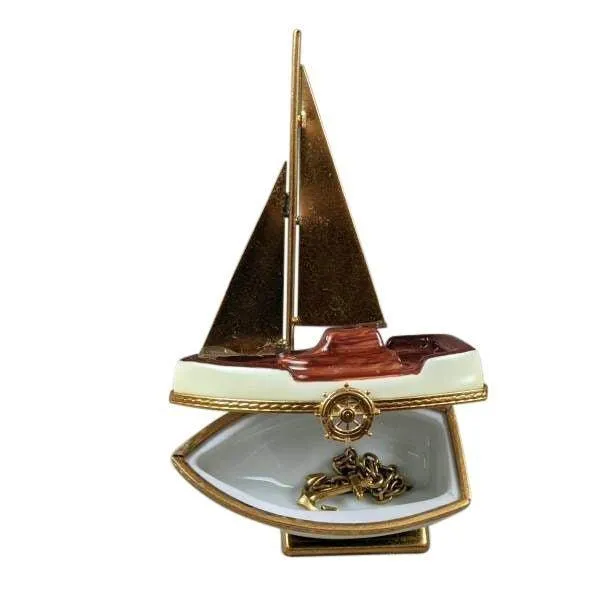 Sailboat with Brass Sails and Stand with Removable Anchor