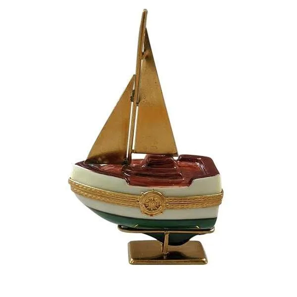 Sailboat with Brass Sails and Stand with Removable Anchor