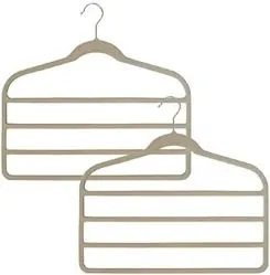 Set Of 2 Velvet Slack Racks With 4 Hanging Bars - Taupe