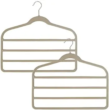 Set Of 2 Velvet Slack Racks With 4 Hanging Bars - Taupe