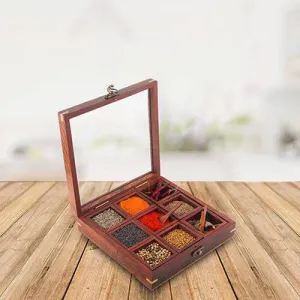 Sheesham Wooden Table Top Spice Box Masala Dabba Namak Dani