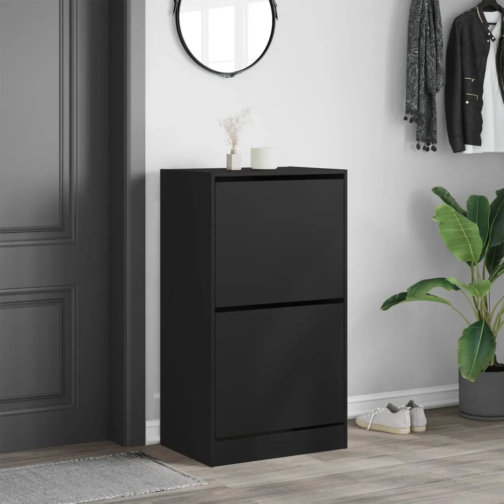 Shoe Cabinet with 2 Flip-Drawers Black 60x42x108 cm