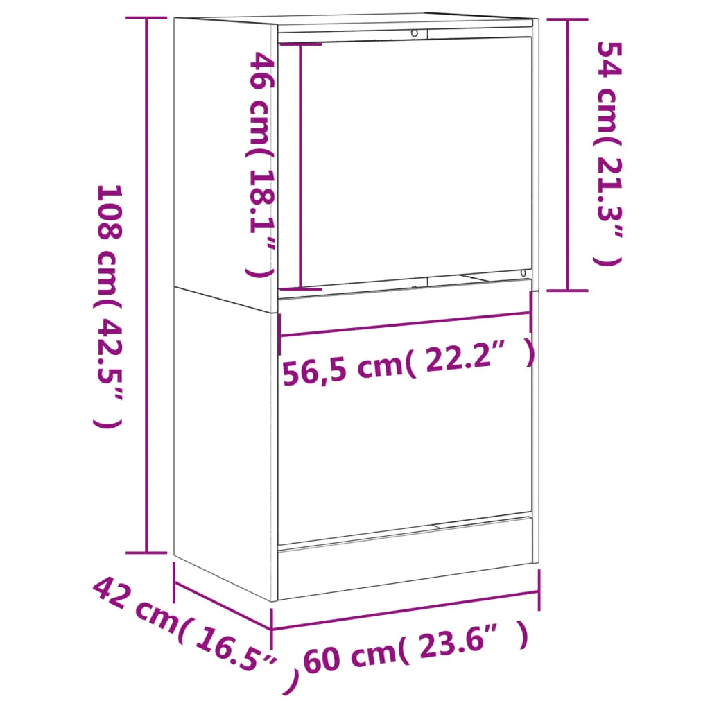 Shoe Cabinet with 2 Flip-Drawers Black 60x42x108 cm