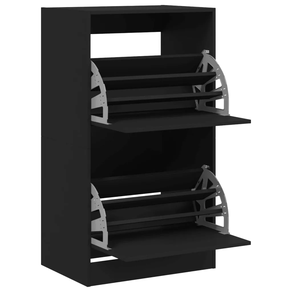 Shoe Cabinet with 2 Flip-Drawers Black 60x42x108 cm