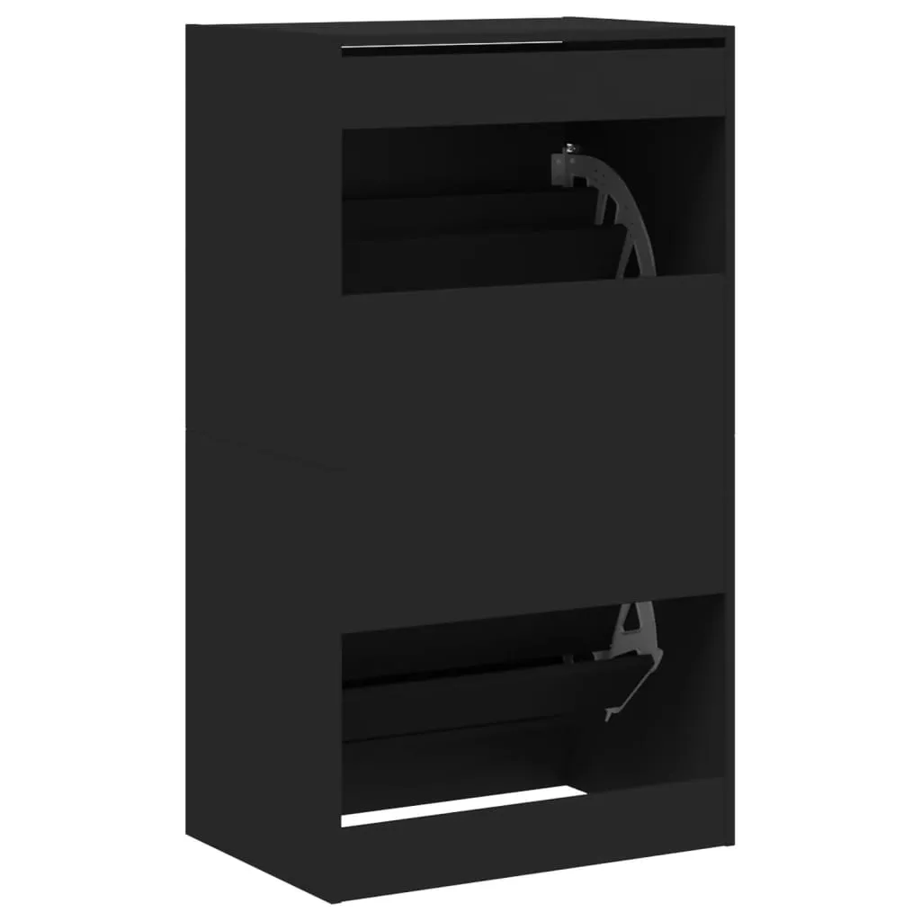 Shoe Cabinet with 2 Flip-Drawers Black 60x42x108 cm