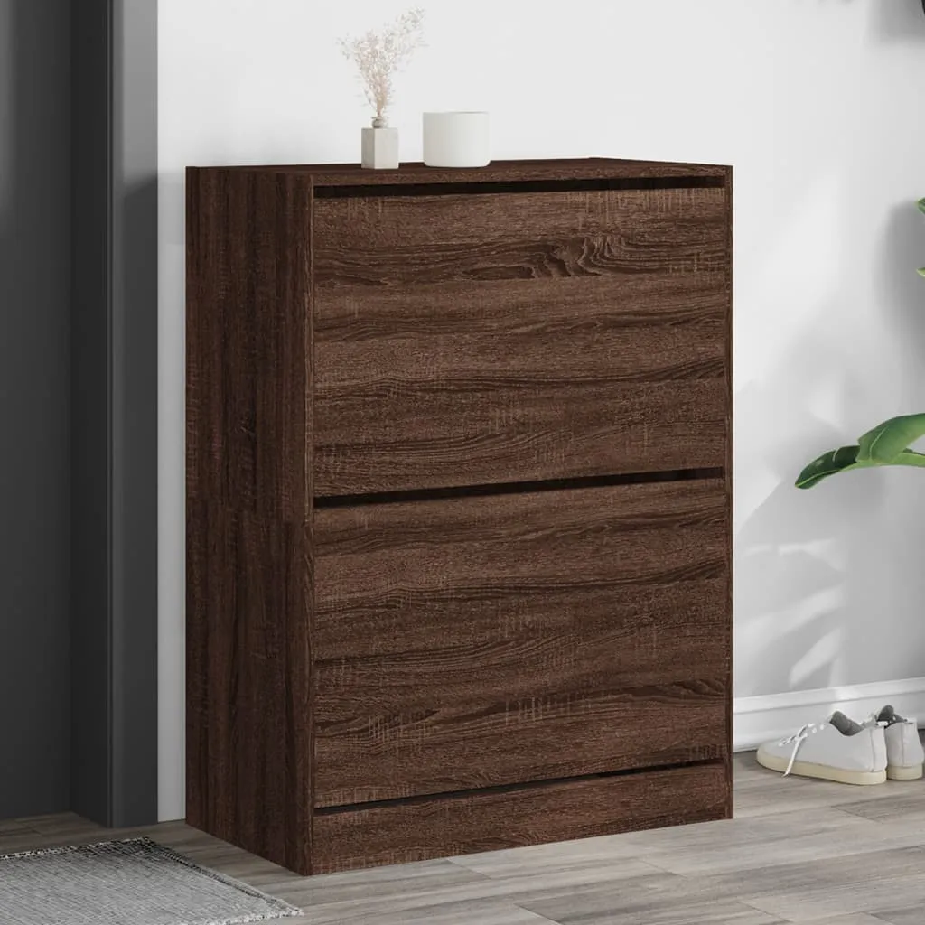 Shoe Cabinet with 2 Flip-Drawers Brown Oak 80x42x108 cm