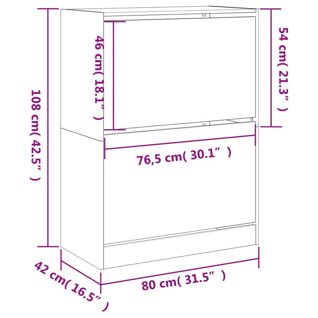 Shoe Cabinet with 2 Flip-Drawers Brown Oak 80x42x108 cm