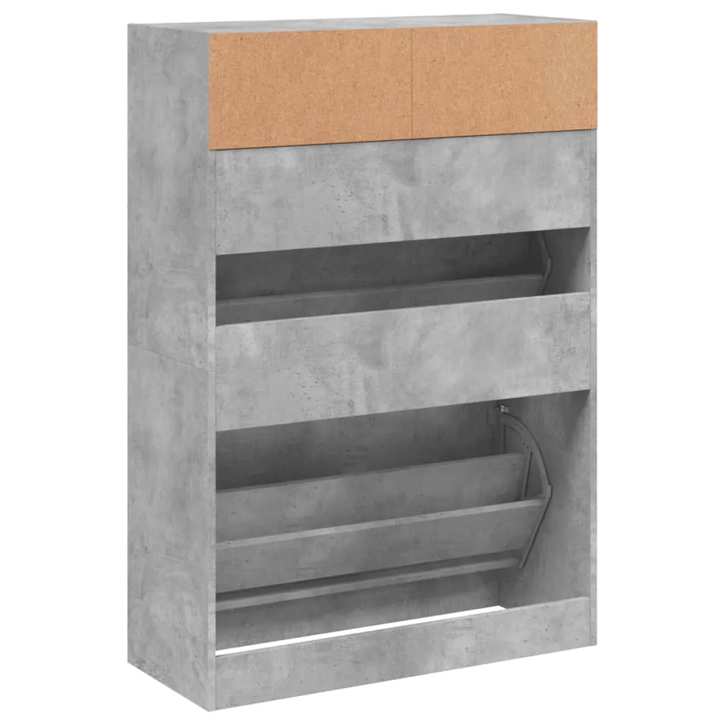 Shoe Cabinet with 2 Flip-Drawers Concrete Grey 80x34x116 cm