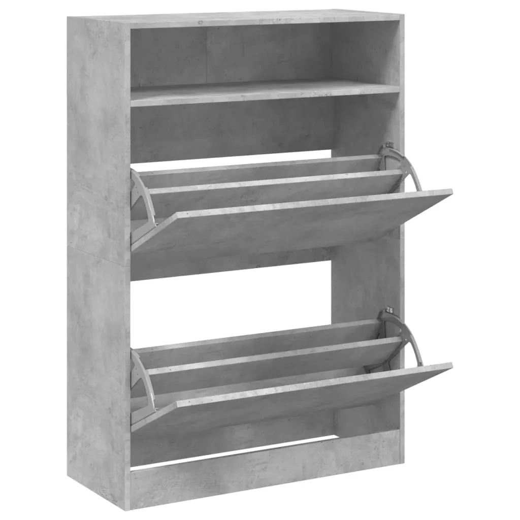 Shoe Cabinet with 2 Flip-Drawers Concrete Grey 80x34x116 cm