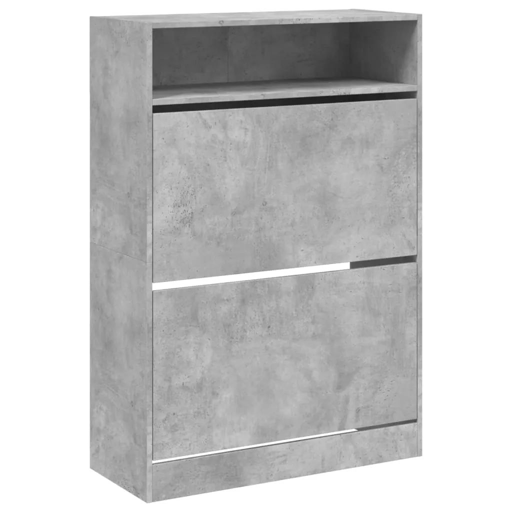 Shoe Cabinet with 2 Flip-Drawers Concrete Grey 80x34x116 cm