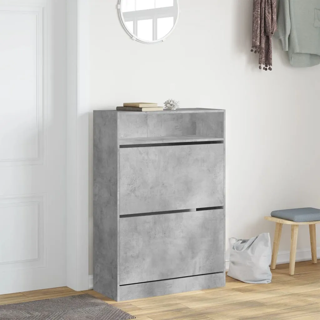 Shoe Cabinet with 2 Flip-Drawers Concrete Grey 80x34x116 cm