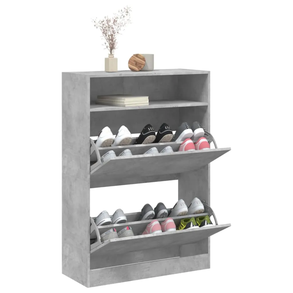 Shoe Cabinet with 2 Flip-Drawers Concrete Grey 80x34x116 cm