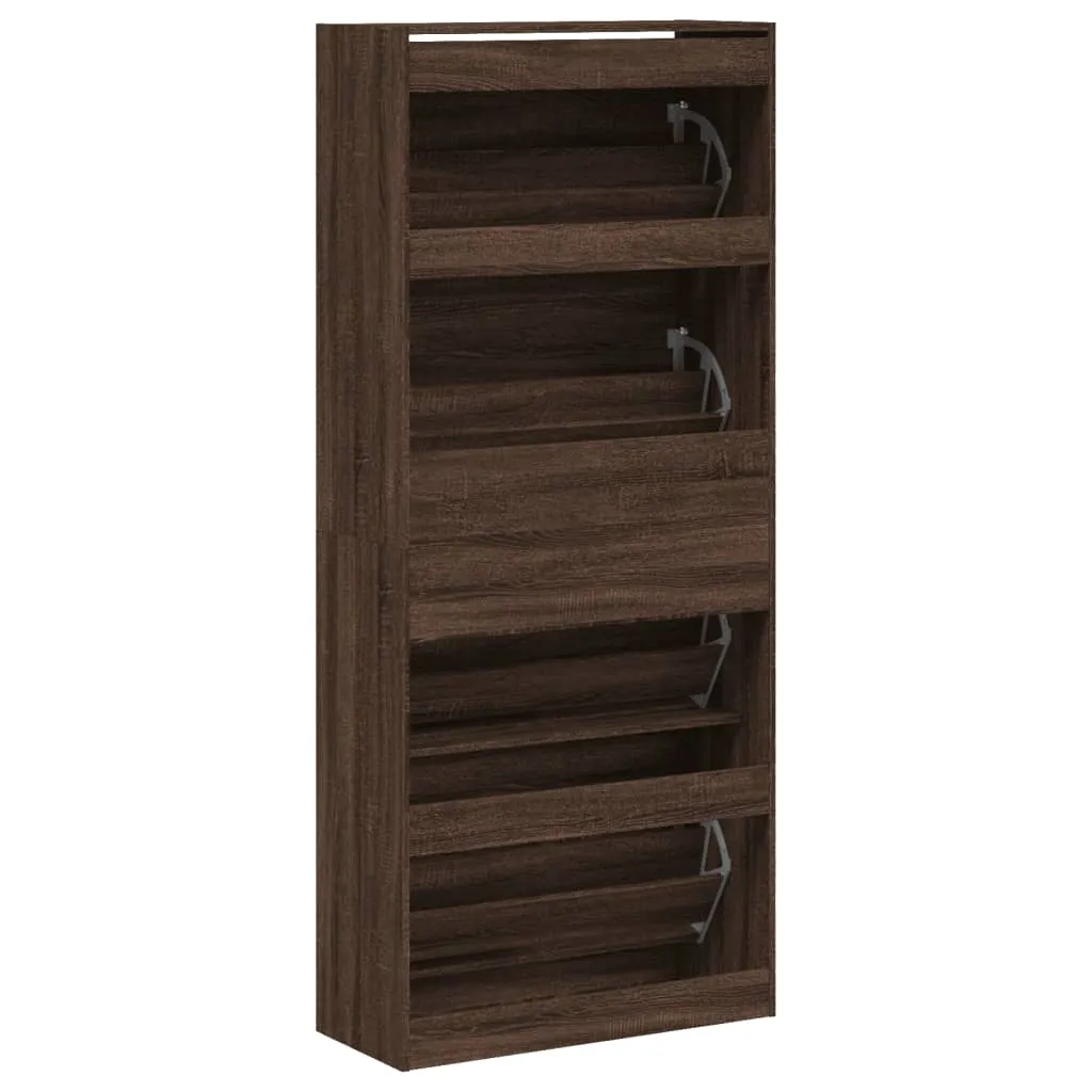 Shoe Cabinet with 4 Flip-Drawers Brown Oak 80x34x187.5 cm