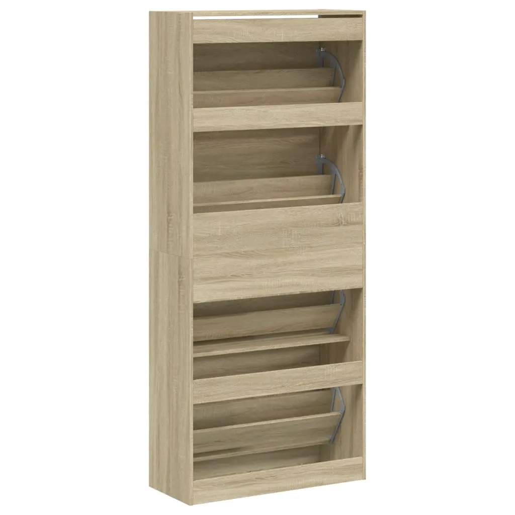 Shoe Cabinet with 4 Flip-Drawers Sonoma Oak 80x34x187.5 cm