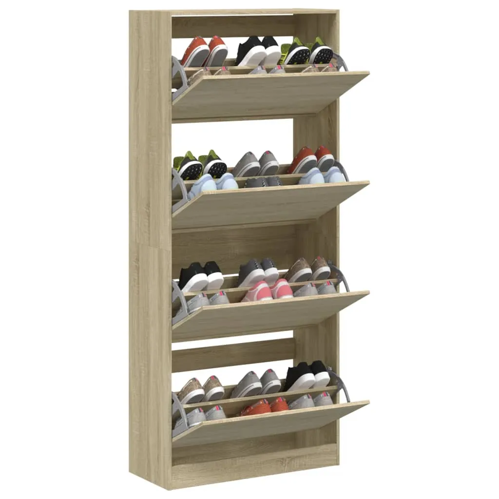 Shoe Cabinet with 4 Flip-Drawers Sonoma Oak 80x34x187.5 cm