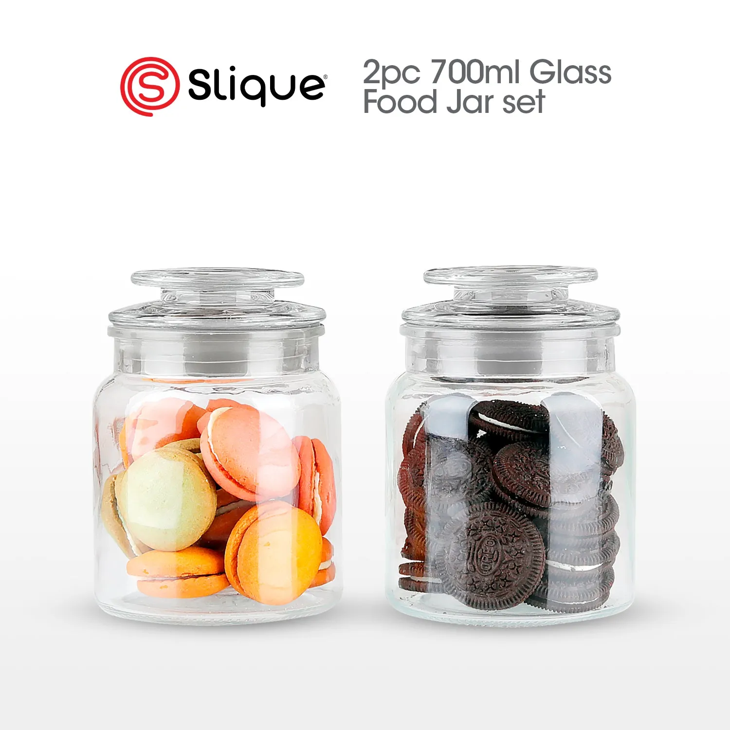 SLIQUE Premium Glass Jar w/ Glass Lid Airtight 750ml Set of 2