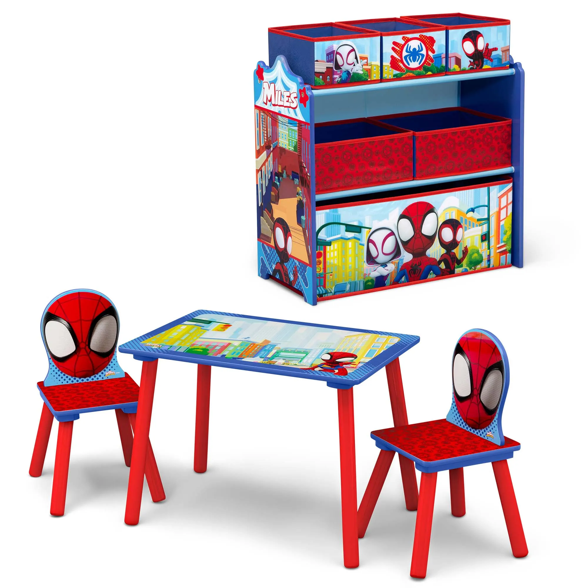 Spidey and His Amazing Friends 4-Piece Toddler Playroom Set – Includes Play Table and 6 Bin Toy Organizer