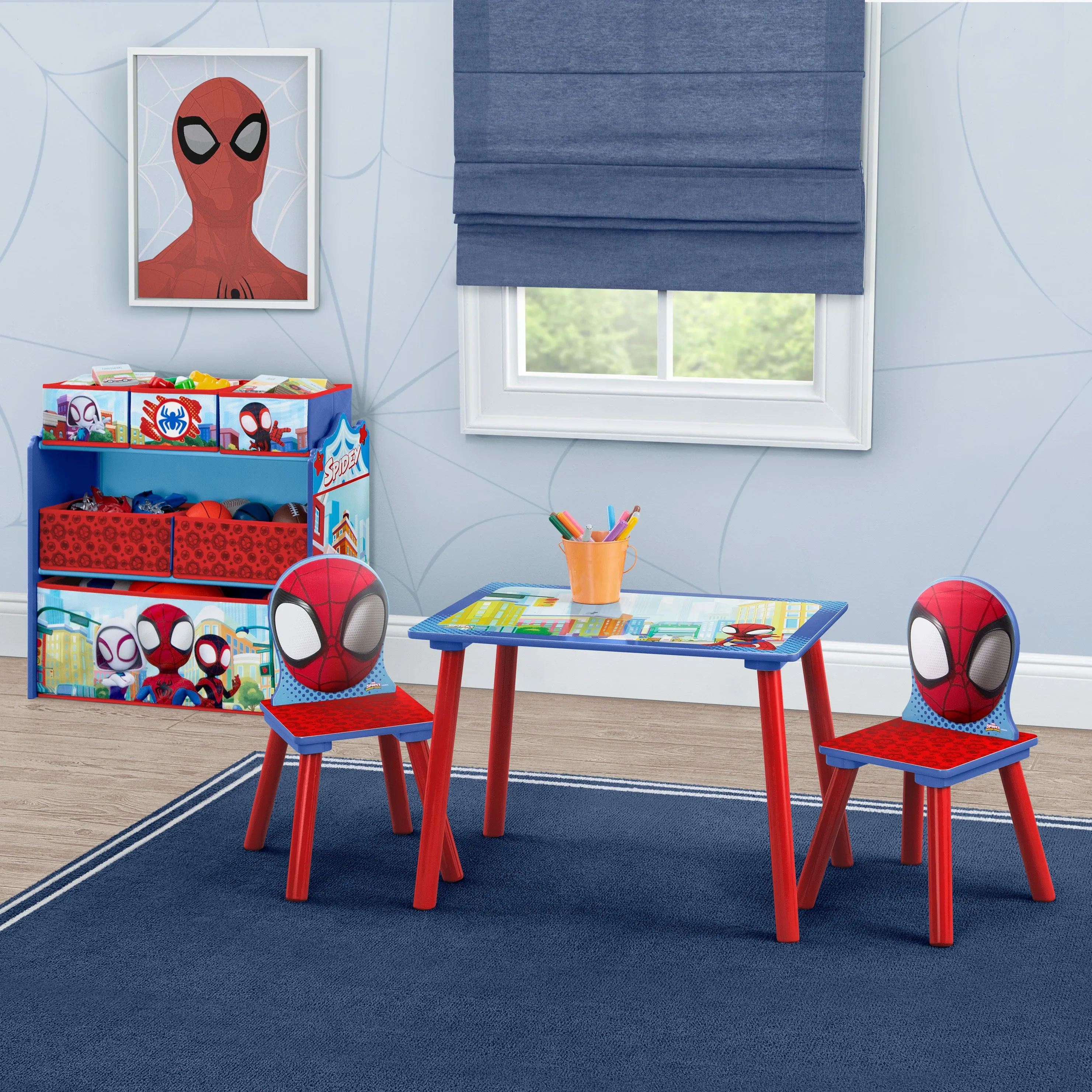 Spidey and His Amazing Friends 4-Piece Toddler Playroom Set – Includes Play Table and 6 Bin Toy Organizer