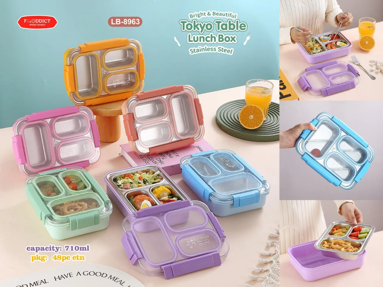 Spill Free 3 Compartments Lunchbox - 710ml