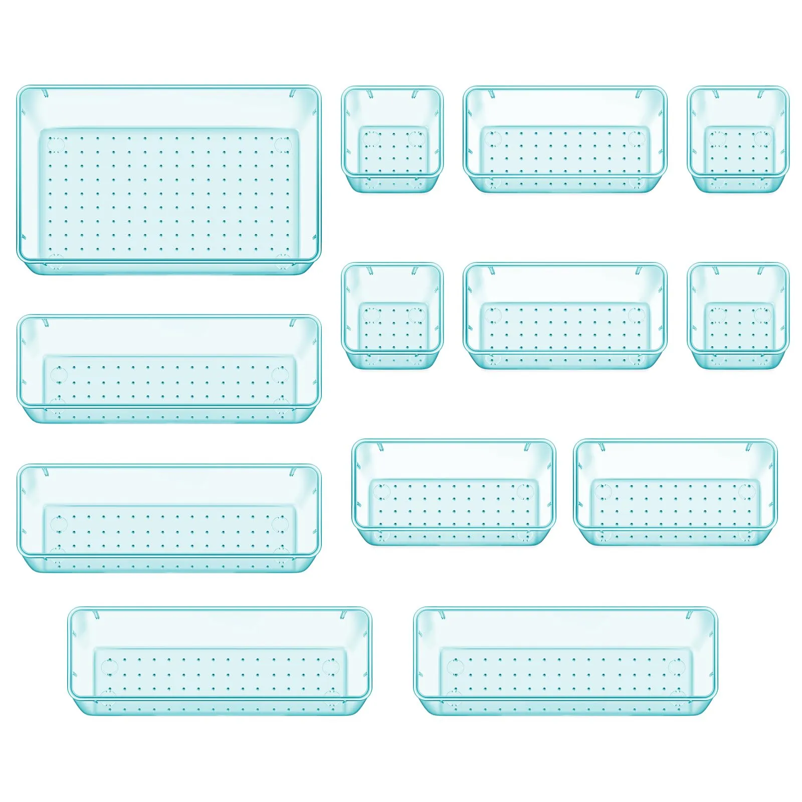 Stormiracle 13 Pc Clear Plastic Drawer Organizers Makeup Kitchen Office Sea Blue