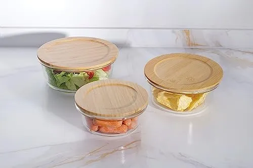 The Better Home Glass Airtight Container Set for Food Storage with Bamboo Lid | Leak Proof | Air Tight Lunch Box for Office, Fridge & School (400ml 650ml 950ml) Set of 3