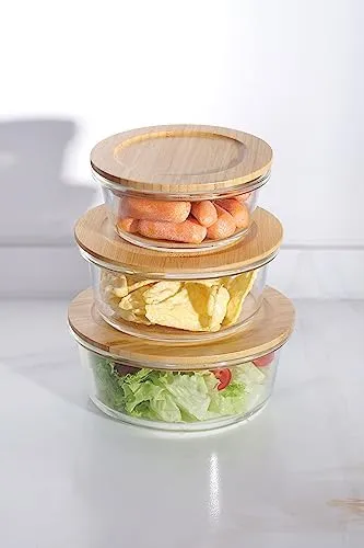 The Better Home Glass Airtight Container Set for Food Storage with Bamboo Lid | Leak Proof | Air Tight Lunch Box for Office, Fridge & School (400ml 650ml 950ml) Set of 3