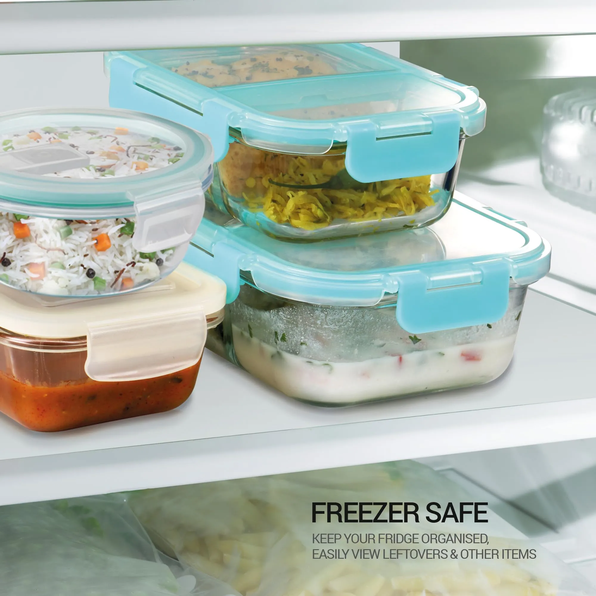 Treo by Milton All Fresh Rectangular Divider Glass Tiffin Containers With Insulated Jacket, 1 Container, 600 ml, Transparent