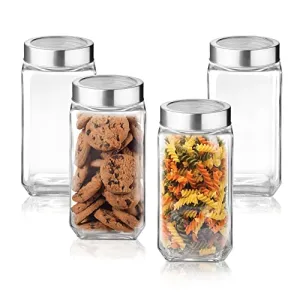 Treo By Milton Cube Storage Glass Jar, Set of 4, 1000 ml Each, Transparent | BPA Free | Storage Jar | Kitchen Organizer | Modular | Multipurpose Jar