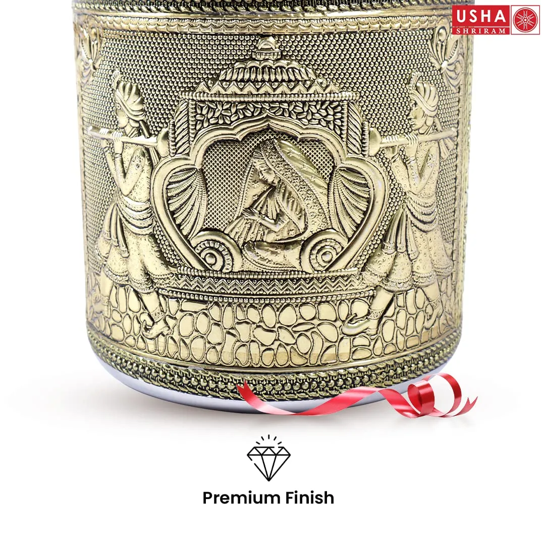 USHA SHRIRAM Stainless Steel Crafted Storage Box |Gift Set | Kitchen Storage Organiser | Dabba For Kitchen | Rust Proof | Multi Purpose Box (Ambrose - 1.2L)