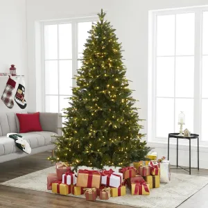 versatile Traditional 9ft Prelit Artificial Christmas Tree with 2532 Branch Tips, 900 Warm Lights and Metal Stand, 59" wide Realistic Fir Christmas Tree with Lights by  Green 7.5'