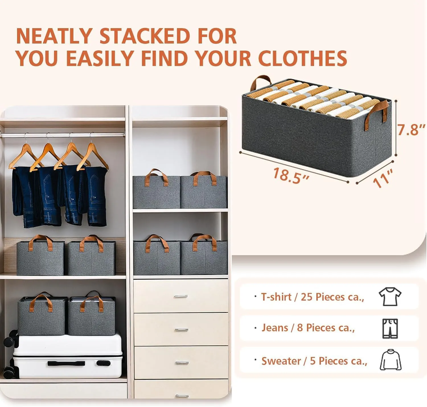 Wardrobe Organizer for Clothes, Jeans, Pants -(Grey)