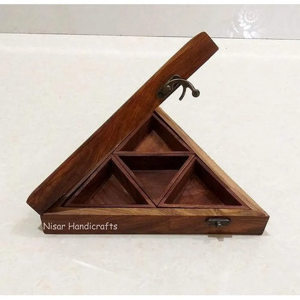 Wooden Handmade Masala box mulipurpose  triangle shapes