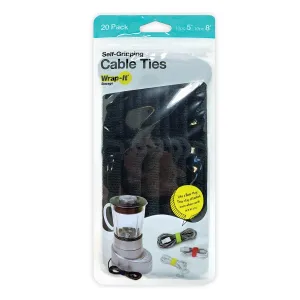 Wrap-It Storage Self-Gripping Cable Ties Assorted 20-Pack Black (5", 8")