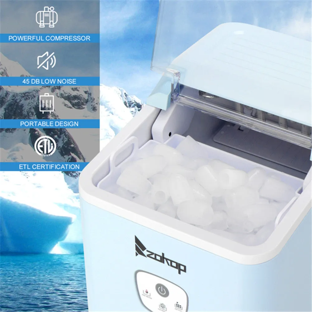 ZOKOP Ice Maker 26lbs/12kg/24h with Plastic Lid Blue